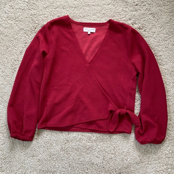 Madewell Texture & Thread Red Crepe Wrap Top - Picture 6 of 14